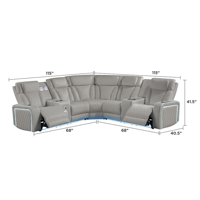 Electra - Power Recliner Sectional Sofa With Power Headrests, Console Loveseats, Wedge, LED Light Strip, Speakers
