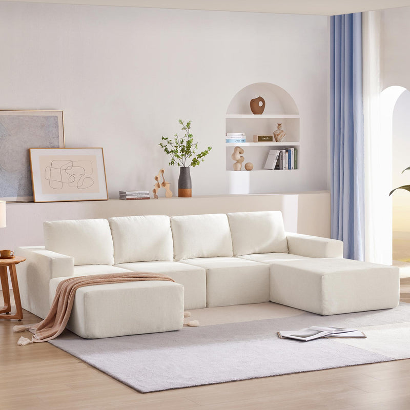 Modular U Shaped Sectional With Ottomans, Luxury Cloud Floor Couch With Deep Seat Fully Compressed Upholstered Sofa