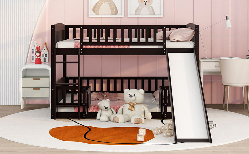 Low Bunk Bed With Slide, Fence And Ladder