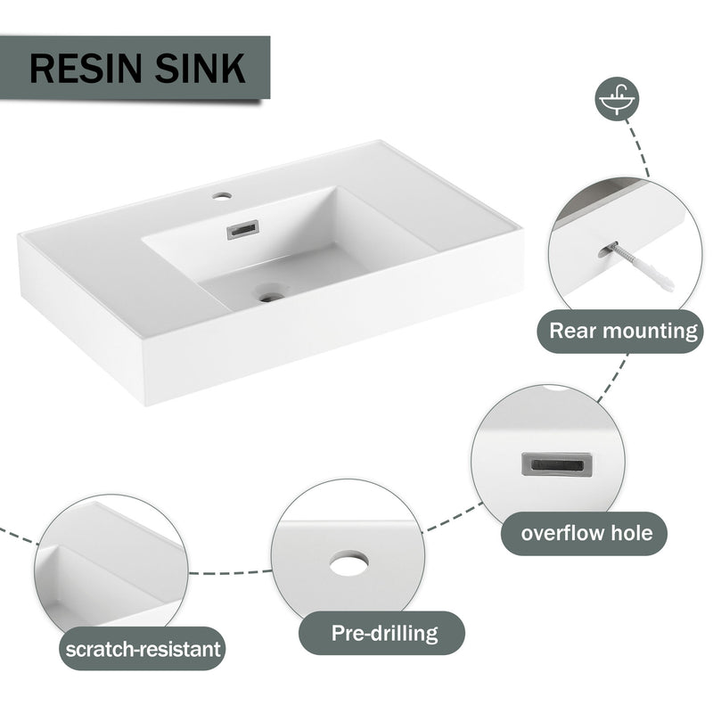 Modern Imitative Wall Mounted Bathroom Vanity With Resin Sink And Side Cabinet