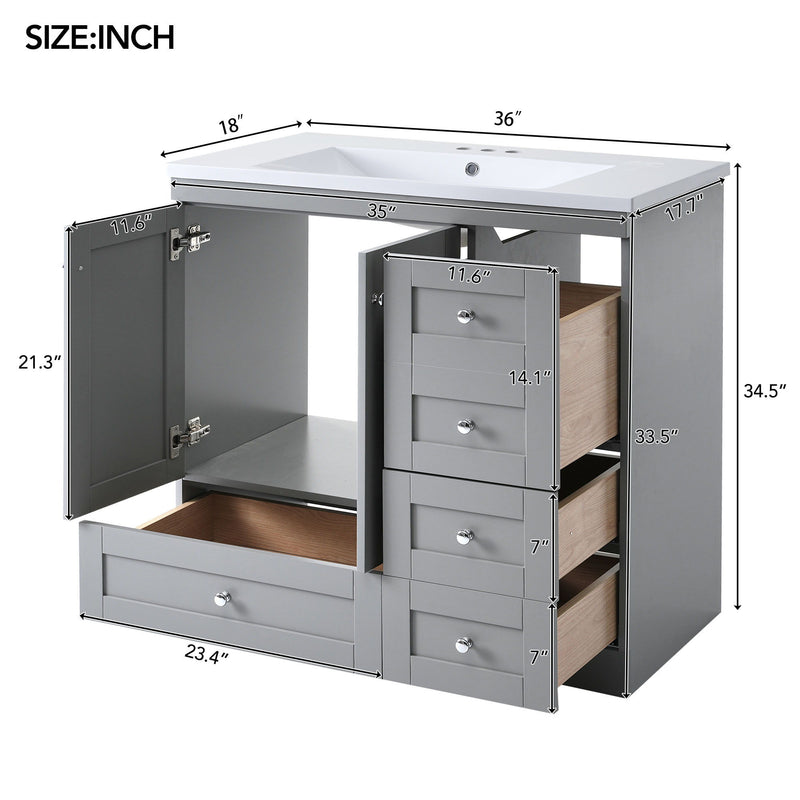 Shaker Free Standing Bathroom Vanity Cabinet With Sink, Soft Close Drawers, Soft Close Doors