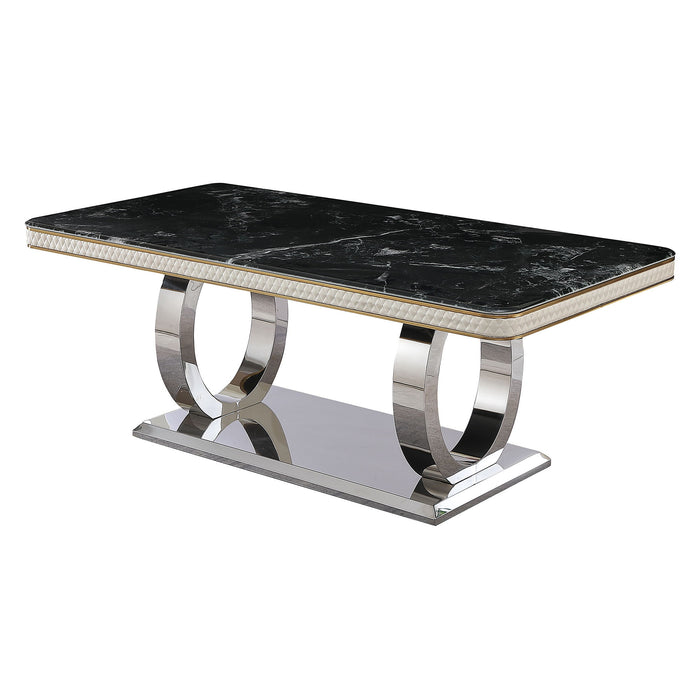 Luxury Modern Dining Table With 6 Chairs Marble Top Titanium Plated Base - Black