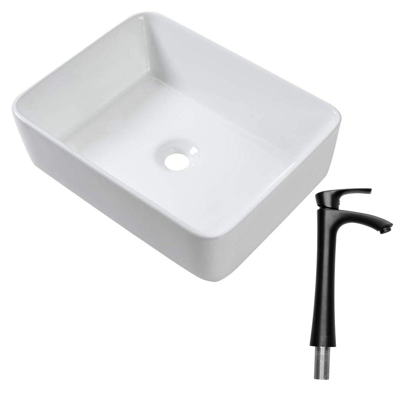 19" 5" Bathroom Sink Combo Rectangular Vessel Vanity Set With Faucet Drop In Ready Ceramic Basin - White / Black