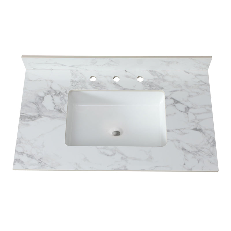 Elegant Sintered Stone Bathroom Vanity Top With Rectangular Undermount Ceramic Sink