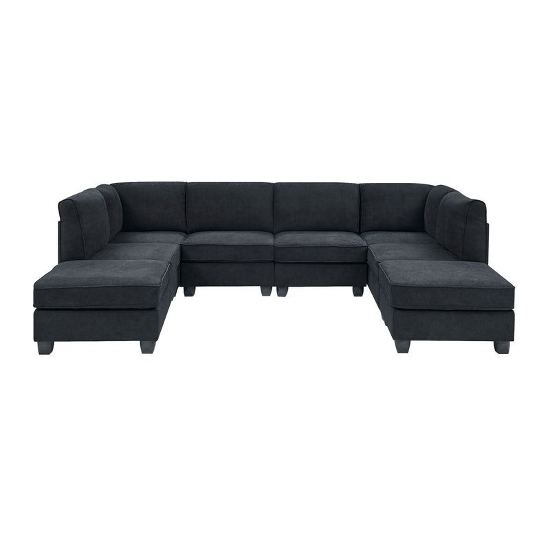 Upholstered Modular Sectional, Customizable Layout, Removable Cushions - Black