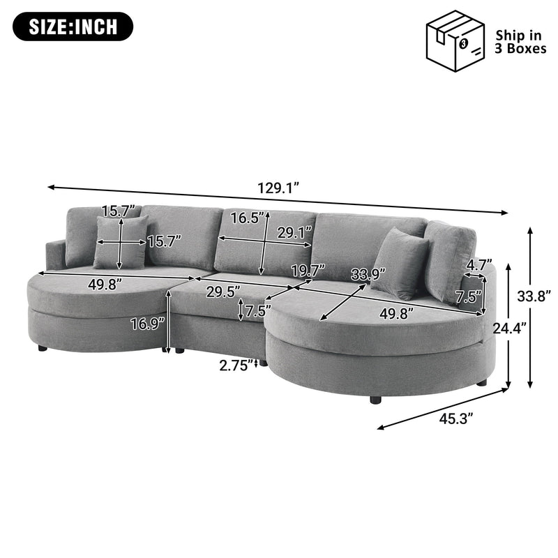 Modern 3 Seater Upholstered Sofa With Curved Design