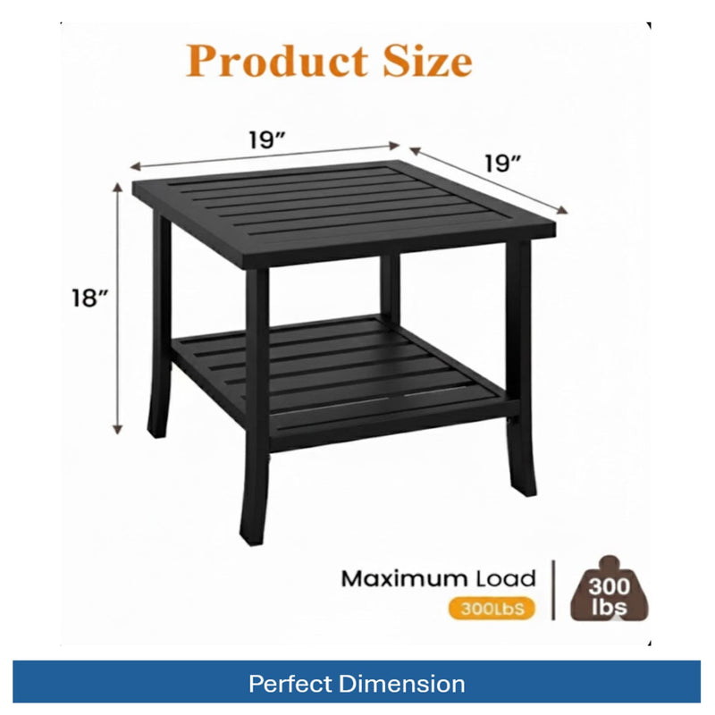 Square 2 Tier All-Weather Outdoor Side Table With Slatted Top
