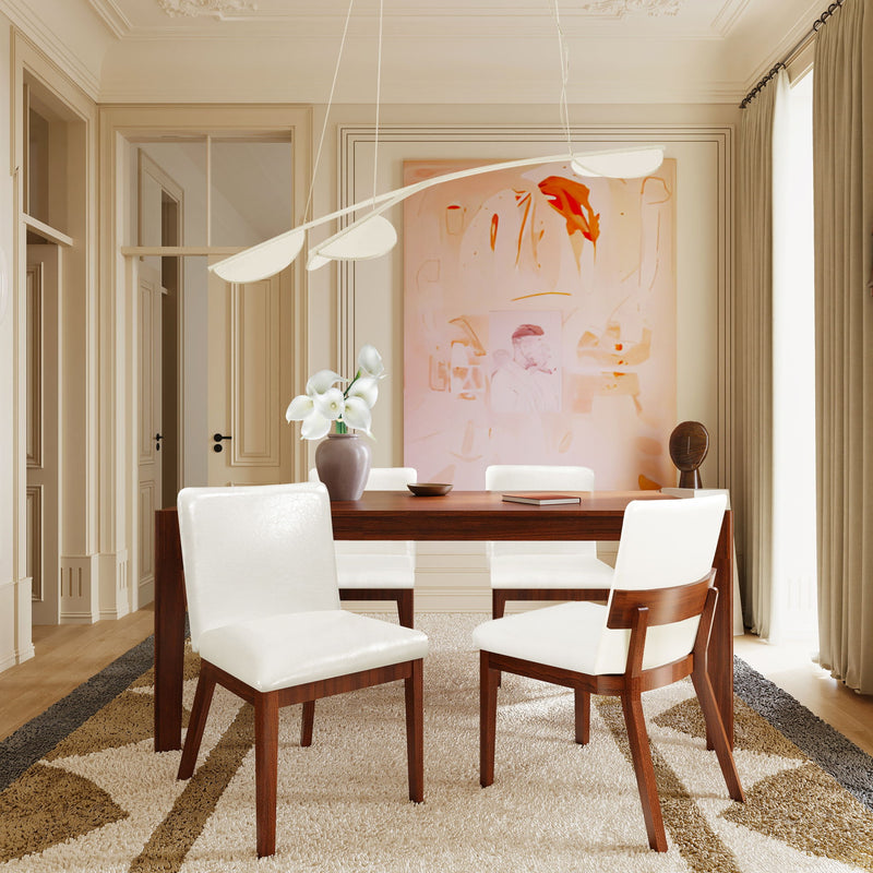 Modern Dining Chairs (Set of 2) With Glossy Upholstery - White / Walnut