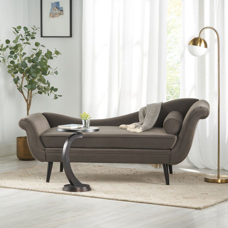 Auroral - Velvet Upholstered Chaise Lounge With Scrolled Arms And Tapered Legs