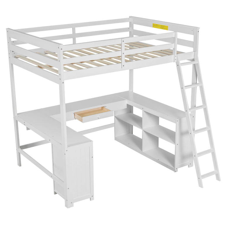 Loft Bed With U-Shaped Desk, Drawers, And Storage Shelves