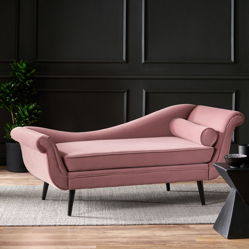 Auroral - Velvet Upholstered Chaise Lounge With Scrolled Arms And Tapered Legs