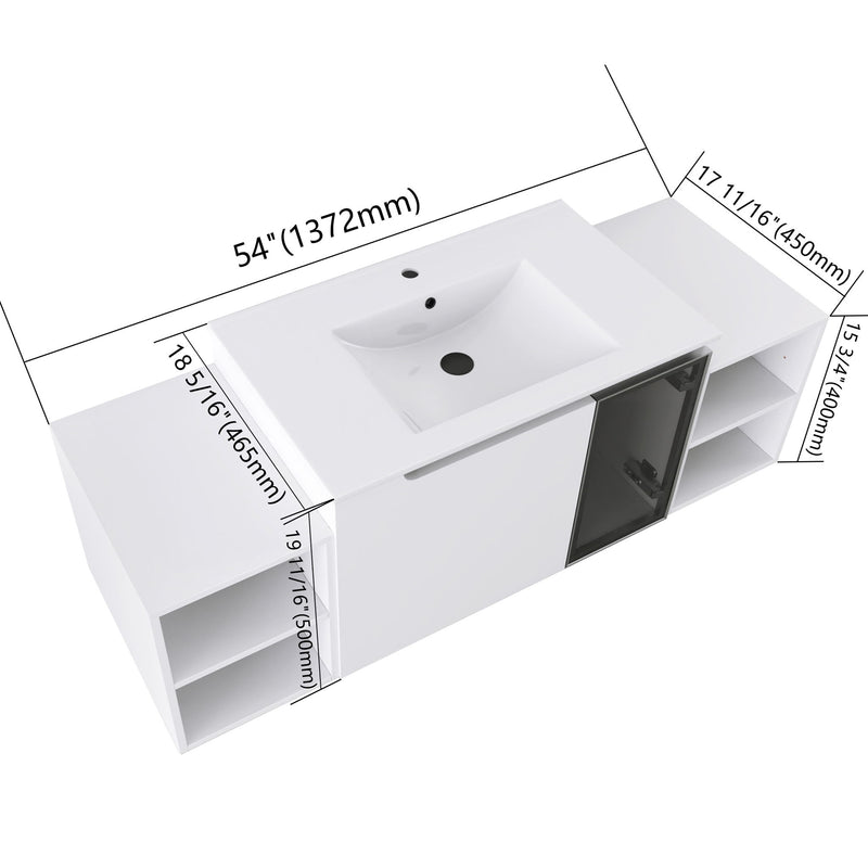 Wall Mounted Bathroom Vanity With Sink, Cabinet & Half Door