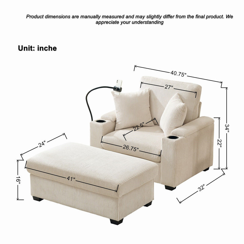 Oversized Chaise Lounge Chair With Ottoman And Storage