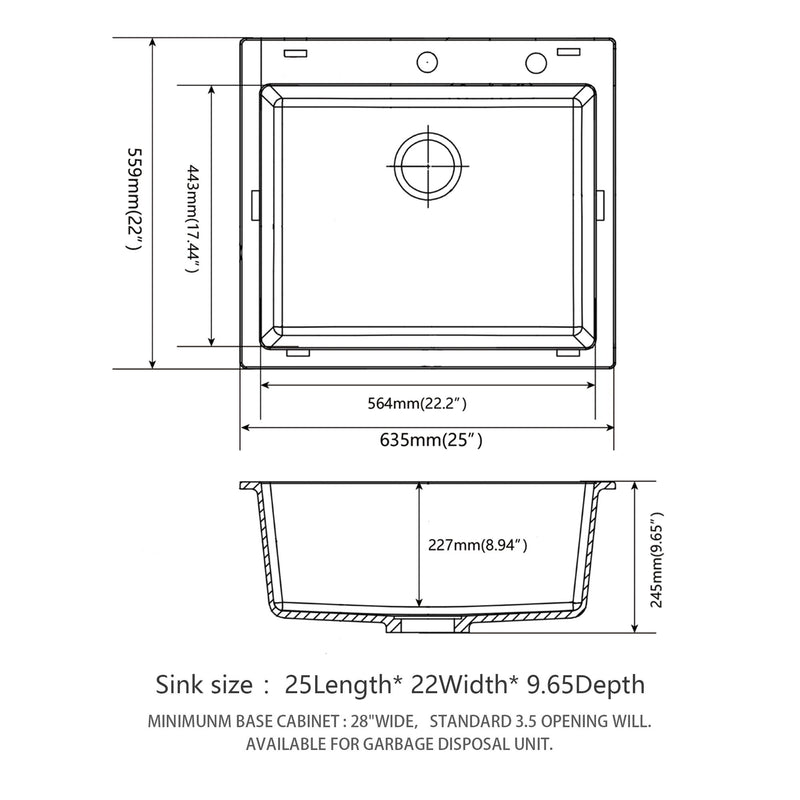 Quartz Kitchen Sink, Granite Composite, Drop In Sink With Durable Design