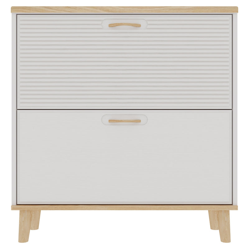 Narrow - Entryway Shoe Storage Cabinet With 2 Flip Drawers Legs - Natural / White
