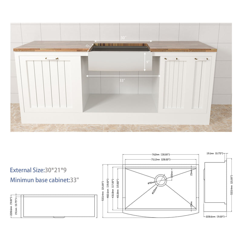 Classic Ceramic Farmhouse Sink Workstation Single Bowl With Durable Finish