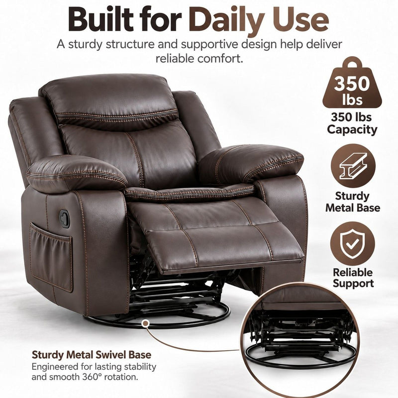Rocker Recliner Chair With Manual Recline And 360° Swivel Base