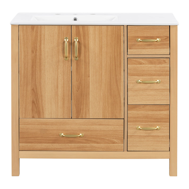 Bathroom Vanity, 2 Soft Close Doors, 4 Soft Close Drawers, Adjustable Shelf, Storage Cabinet - Acacia Wood