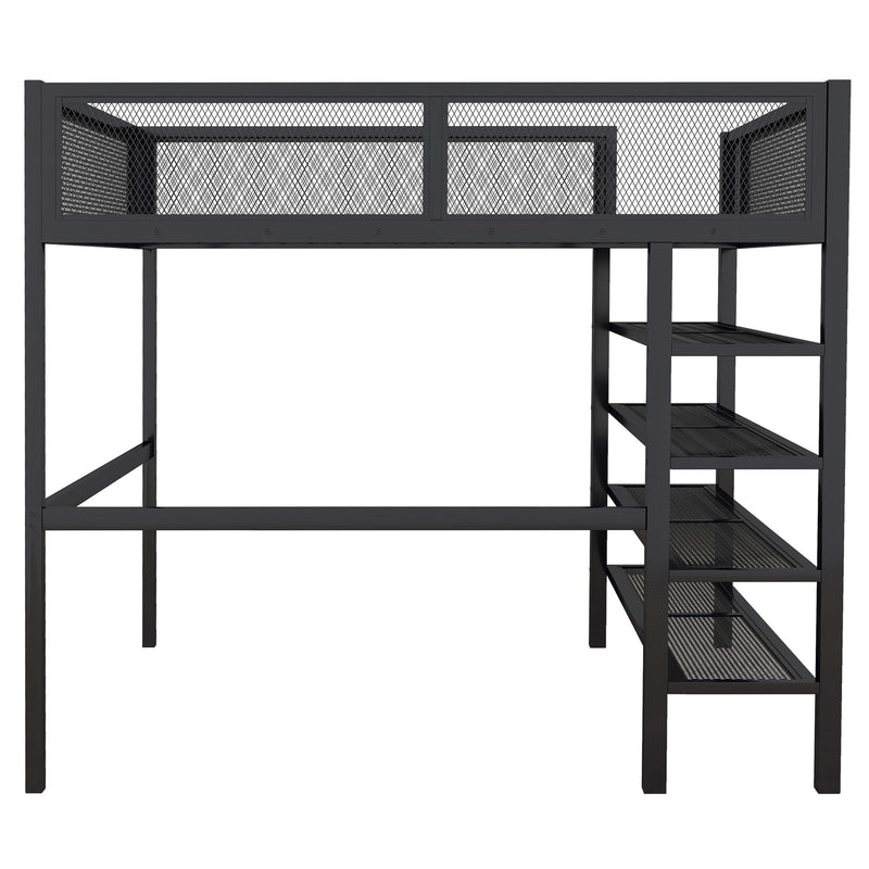 Loft Bed With 4 Tier Shelves And Storage