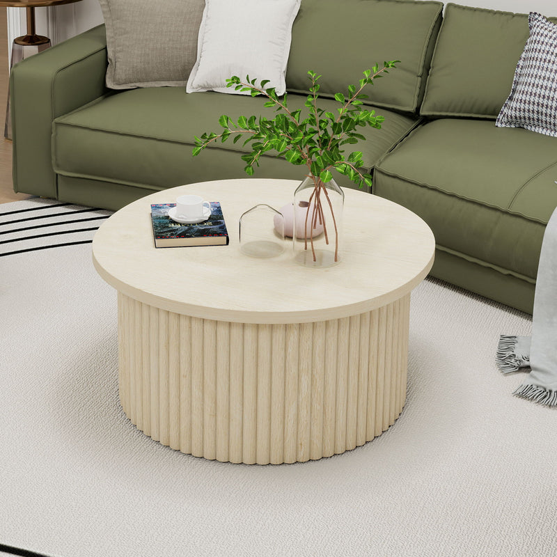Coffee Table, Round Coffee Table, Modern Side Tables Accent End Table For Living Room, Apartment - Natural