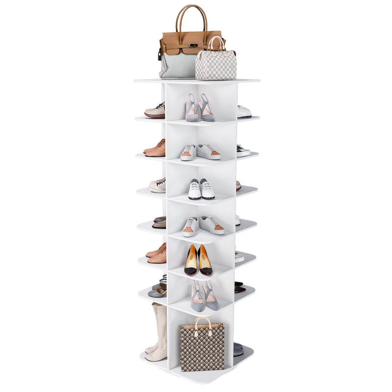 7 Tier Square Rotating Shoe Rack Tower With 360° Spinning Organizer - White