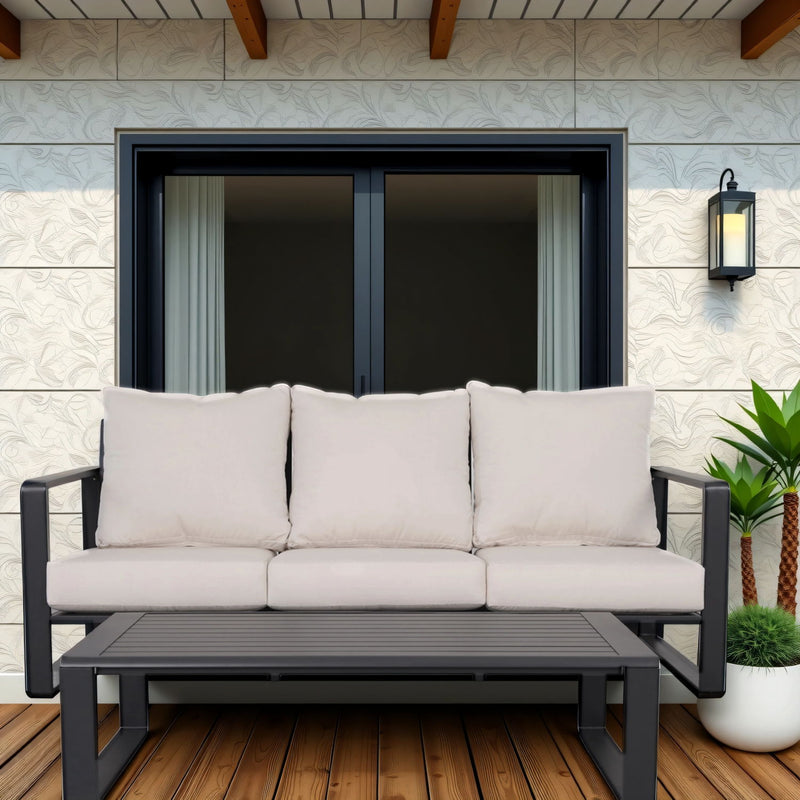 3 Person Sofa With Rectangular Coffee Table, Cushions Tino Tino - Beige