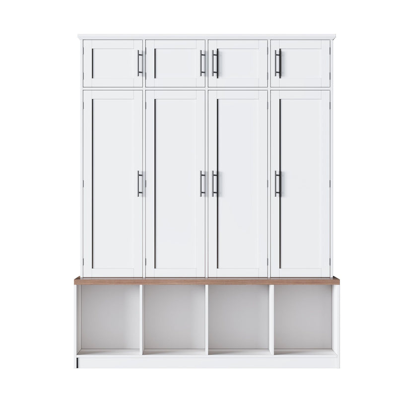 Farmhouse Hall Tree With 4 Hidden Hanging Hooks And 8 Doors