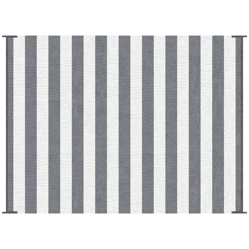 Outsunny - Reversible Outdoor Rug, 9' x 12' Waterproof Plastic Straw Floor Mat, Portable Rv Camping Carpet With Carry Bag, Large Floor Mat For Backyard, Deck, Picnic, Beach - Gray & White Striped