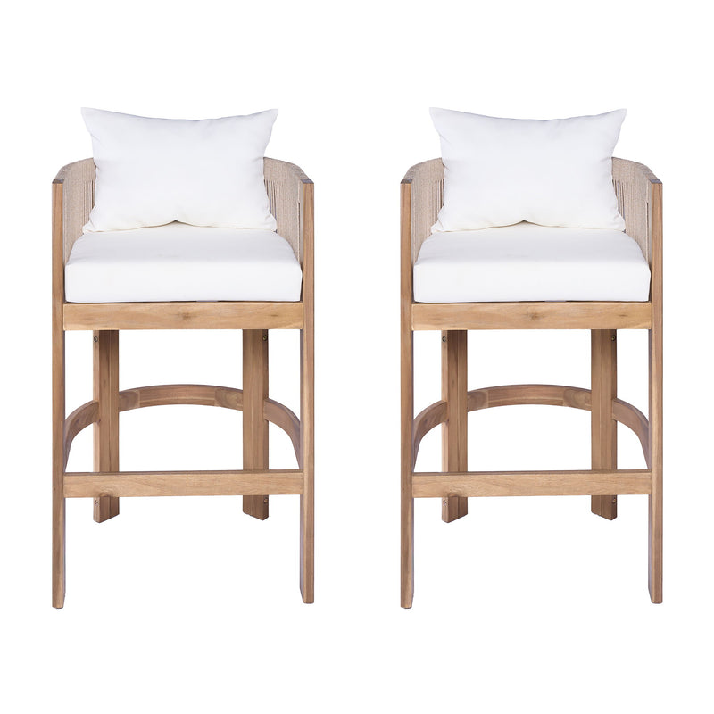 Modern Matera Barstool (Set of 2) With Wraparound Back And Rope - Teak / Beige