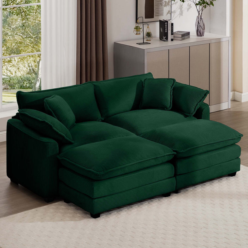 Modern Oversized Modular Cushion Sofa With Ottoman, Low Back, Deep Seating Sofa Set