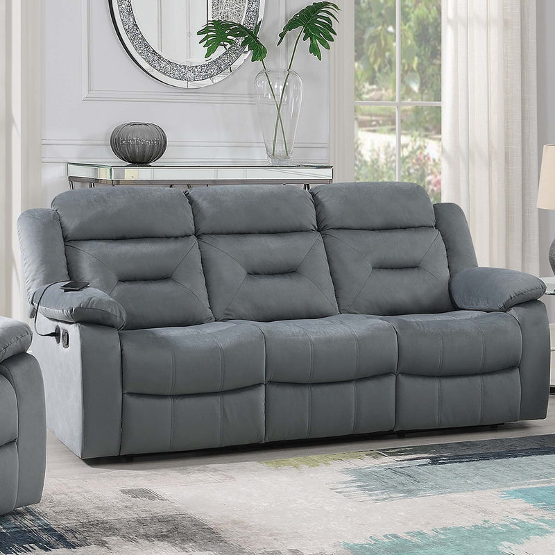 Modern Recliner Sofa With Pillow Arms, Plush Backrest, Horizontal Tufting, USB Charging Port