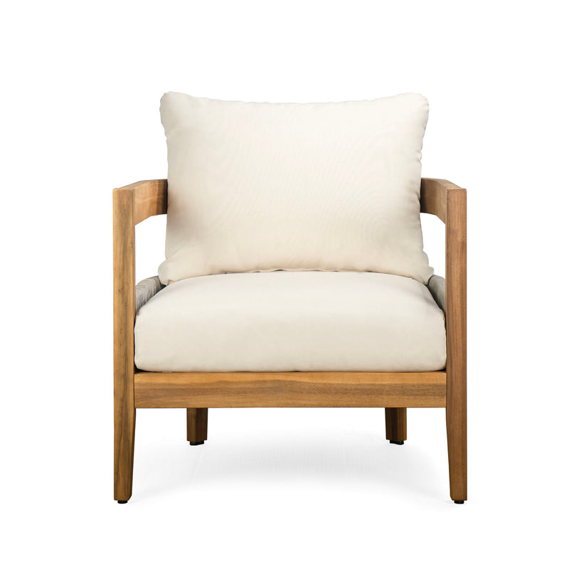 Porto - Outdoor 4 Piece Chat Set, Comfortable Seating, Acacia Wood And Rope, Compact Dimensions - Teak / Beige