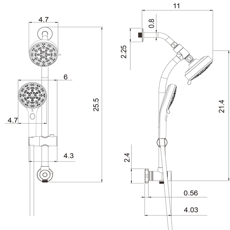 Multi Function Dual Shower Head System With 4.7" Rain Showerhead, 8 Function Hand Shower, Adjustable Slide Bar