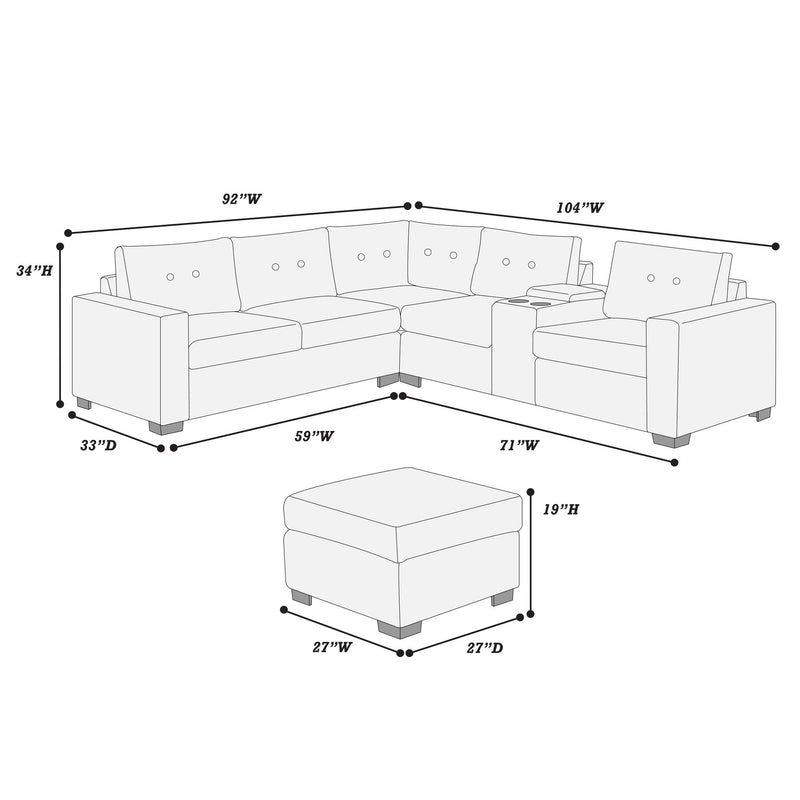Sectional Set With Reversible Loveseat, USB Console, Corner Wedge & Ottoman