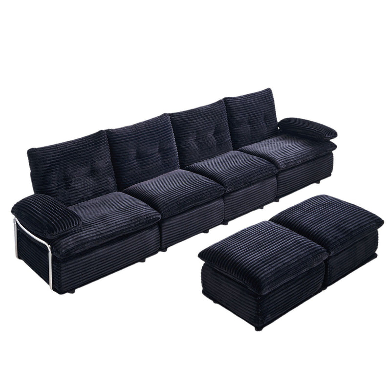 Upholstery Modular Sectional Sofa , 4 Seater With 2 Ottomans For Living Room - Black