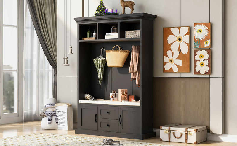 Hall Tree With 3 Hooks, Coat Hanger, Entryway Bench, Storage Bench, 3 In 1 Design