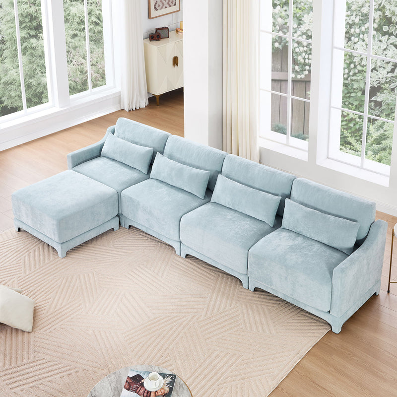 Stylish Sofa With Ottoman And Lumbar Pillows, Ergonomic Design