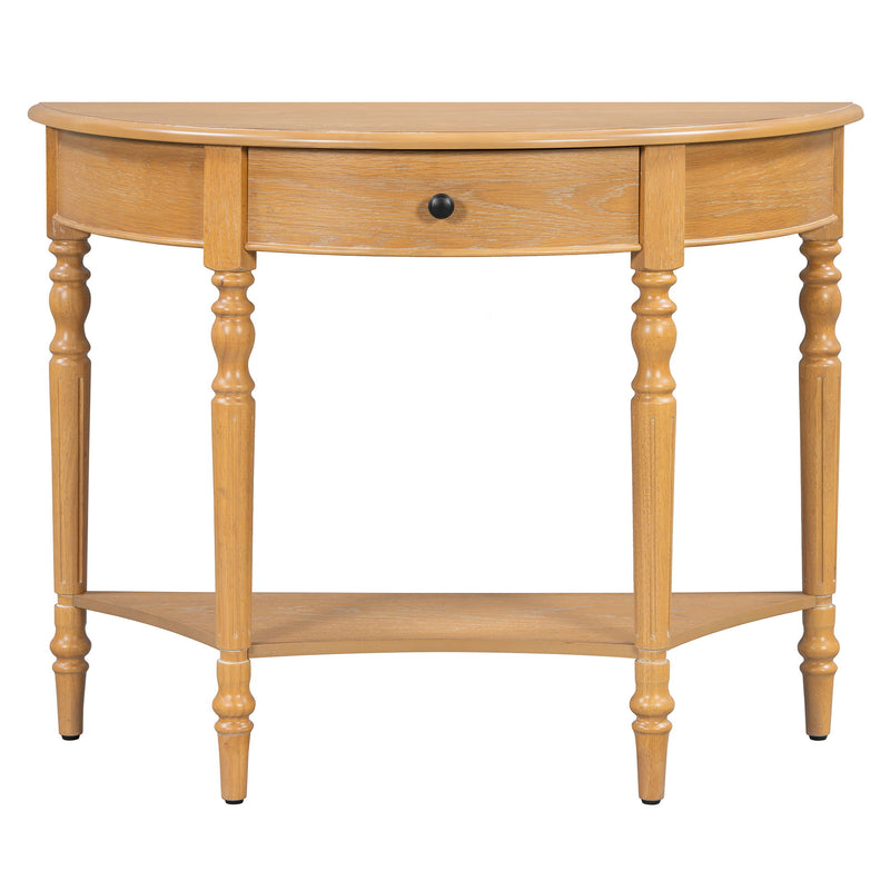 Half Moon Console Table With Drawer & Shelf