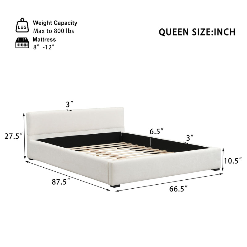 Queen Bed Wide Edge With Soft Upholstery - Beige