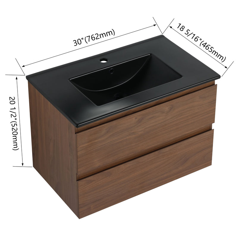 Wall Mounted Bathroom Vanity With Sink, 2 Soft Close Drawers