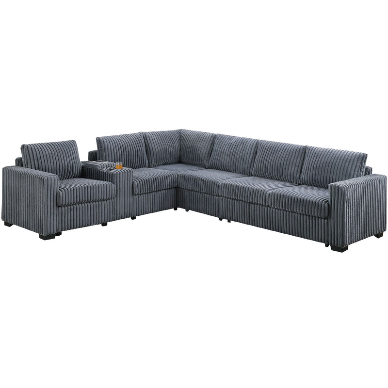 Modern Style L-Shape Sectional Set, USB Ports, Cup Holder