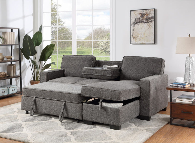 Estelle - Fabric Reversible Sleeper Sectional With Storage Chaise Drop-Down Table 2 Cup Holders And 2 USB Ports