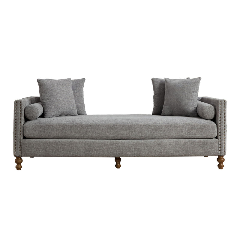 Upholstered Chaise Lounge Indoor With Nailheads, Sleeper Sofa Couch With 4 Throw Pillows & 2 Bolsters, Daybed With Rubberwood Legs