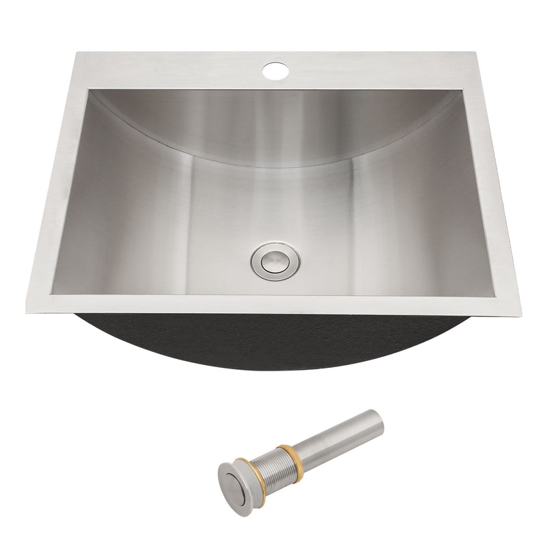 21 X 17" Drop In Bathroom Sink With Pop Up Drain, Stainless Steel Su304, Durable & Rust Resistant, Easy Installation - Brushed Nickel