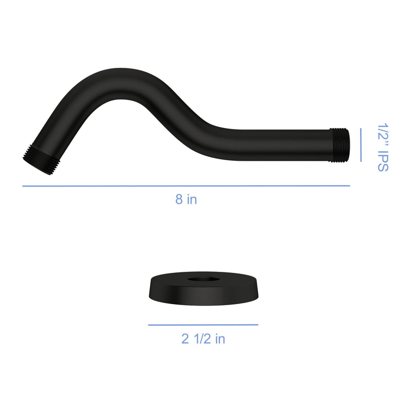 8" Shower Arm With Flange, Adjustable Angles - Matte Black