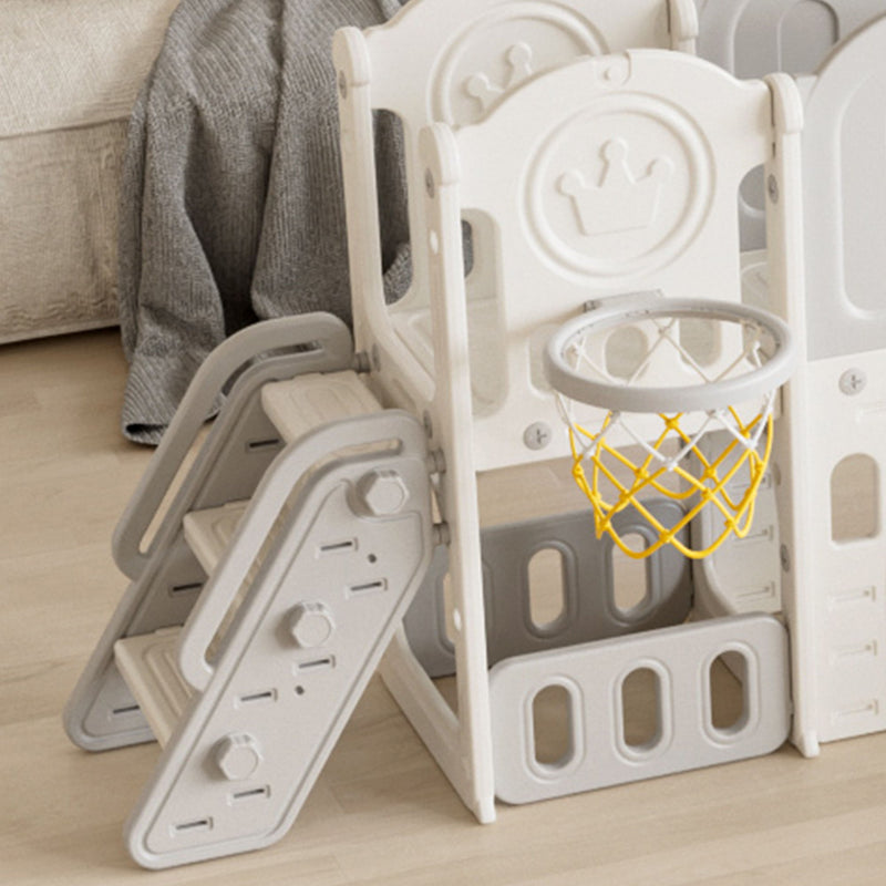 Toddler Slide, 11 In 1 Indoor Outdoor Playground With Basketball Hoop - Gray / Ivory