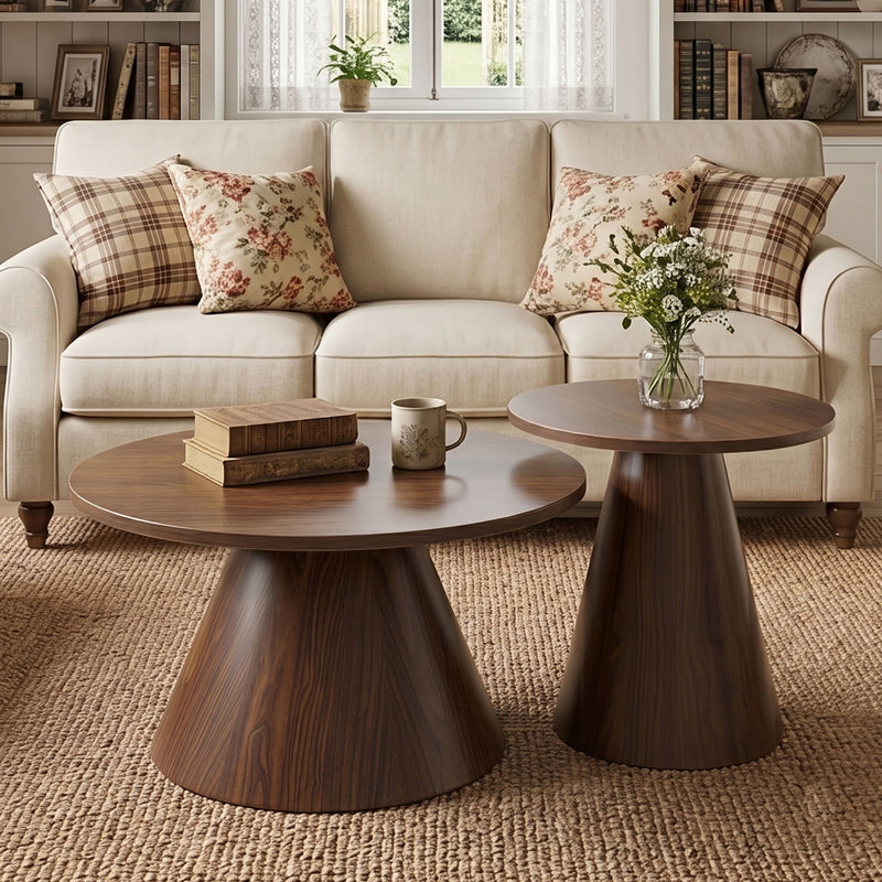 Nesting Coffee Table, Adjustable Foot Pads For Living Room (Set of 2) - Walnut