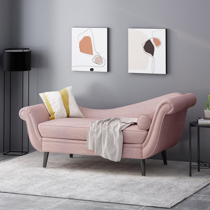 Auroral - Velvet Upholstered Chaise Lounge With Scrolled Arms And Tapered Legs - Blush