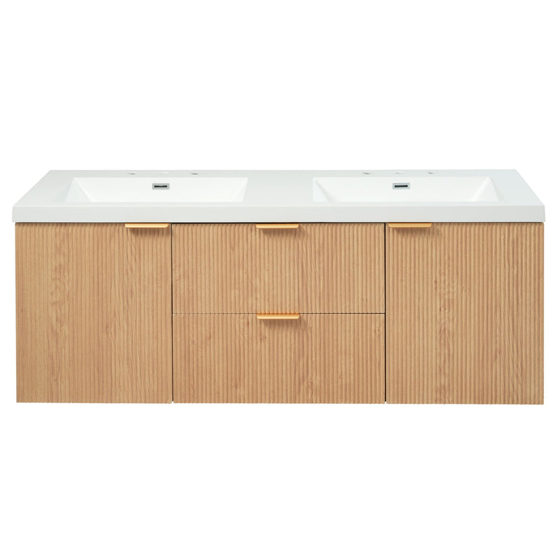 59.3" Double Sink Bathroom Vanity With Smc Resin Top, Painted Cabinet, Soft Close Doors, Wall Mounted - Wood