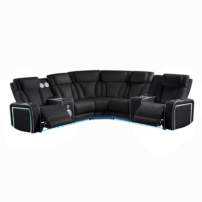 Electra - Power Recliner Sectional Sofa With Power Headrests, Console Loveseats, Wedge, LED Light Strip, Speakers